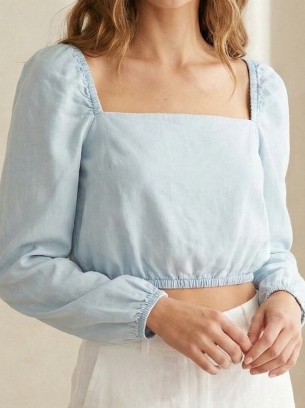 Cloth & Stone cropped smocked tencel blouse sz XS